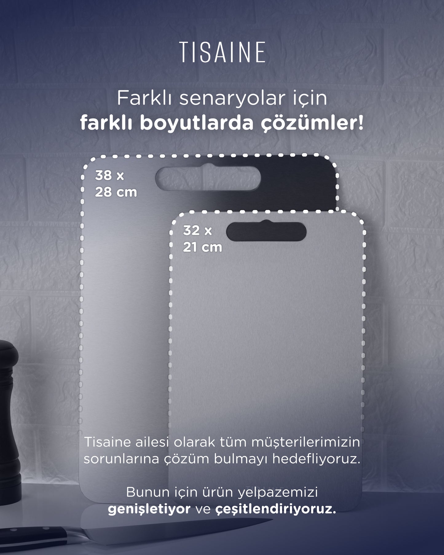 TISAINE Paslanmaz Çelik Kesme Tahtası