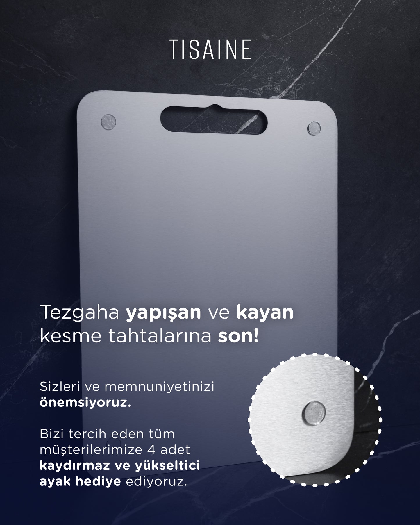 TISAINE Paslanmaz Çelik Kesme Tahtası