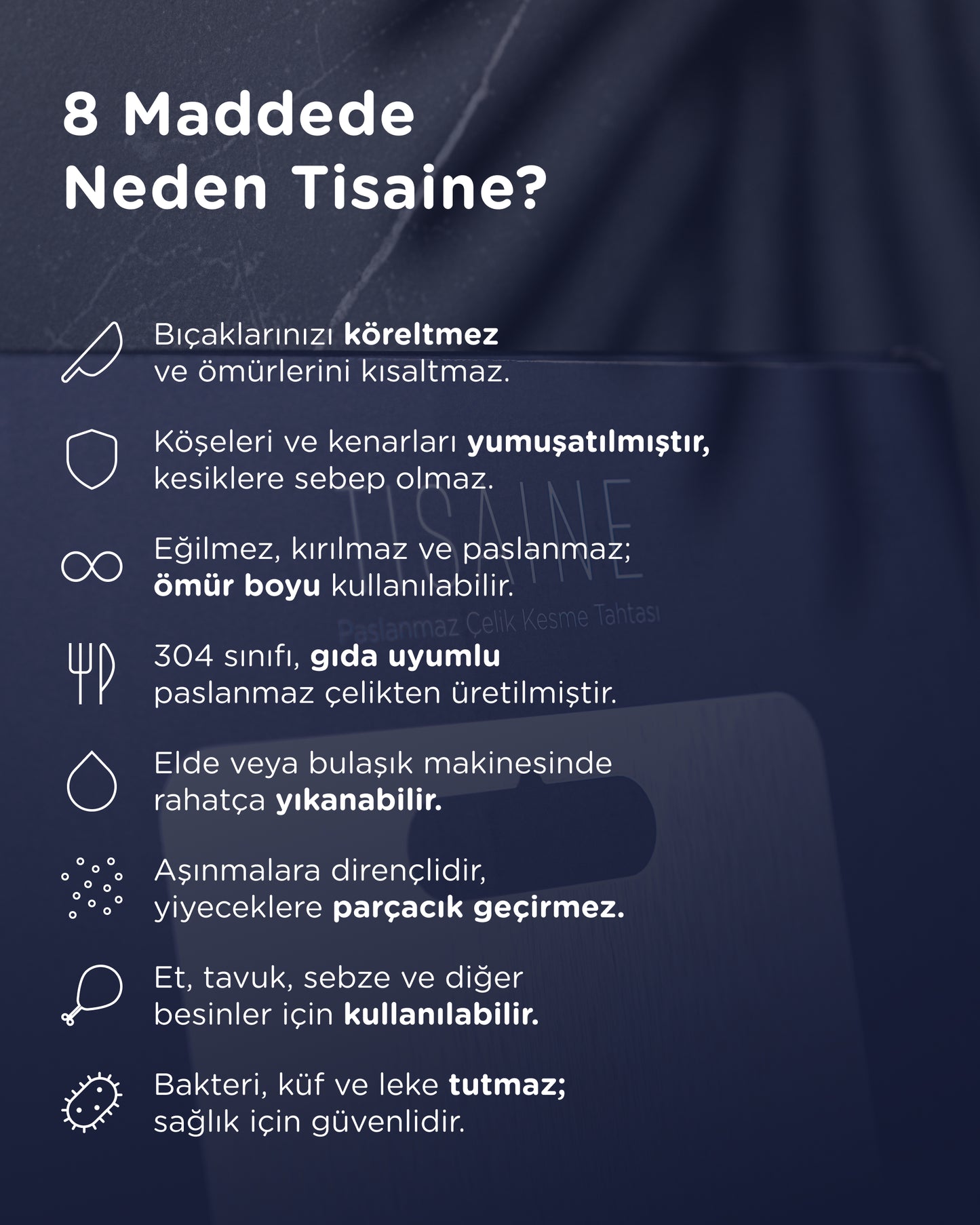 TISAINE Paslanmaz Çelik Kesme Tahtası