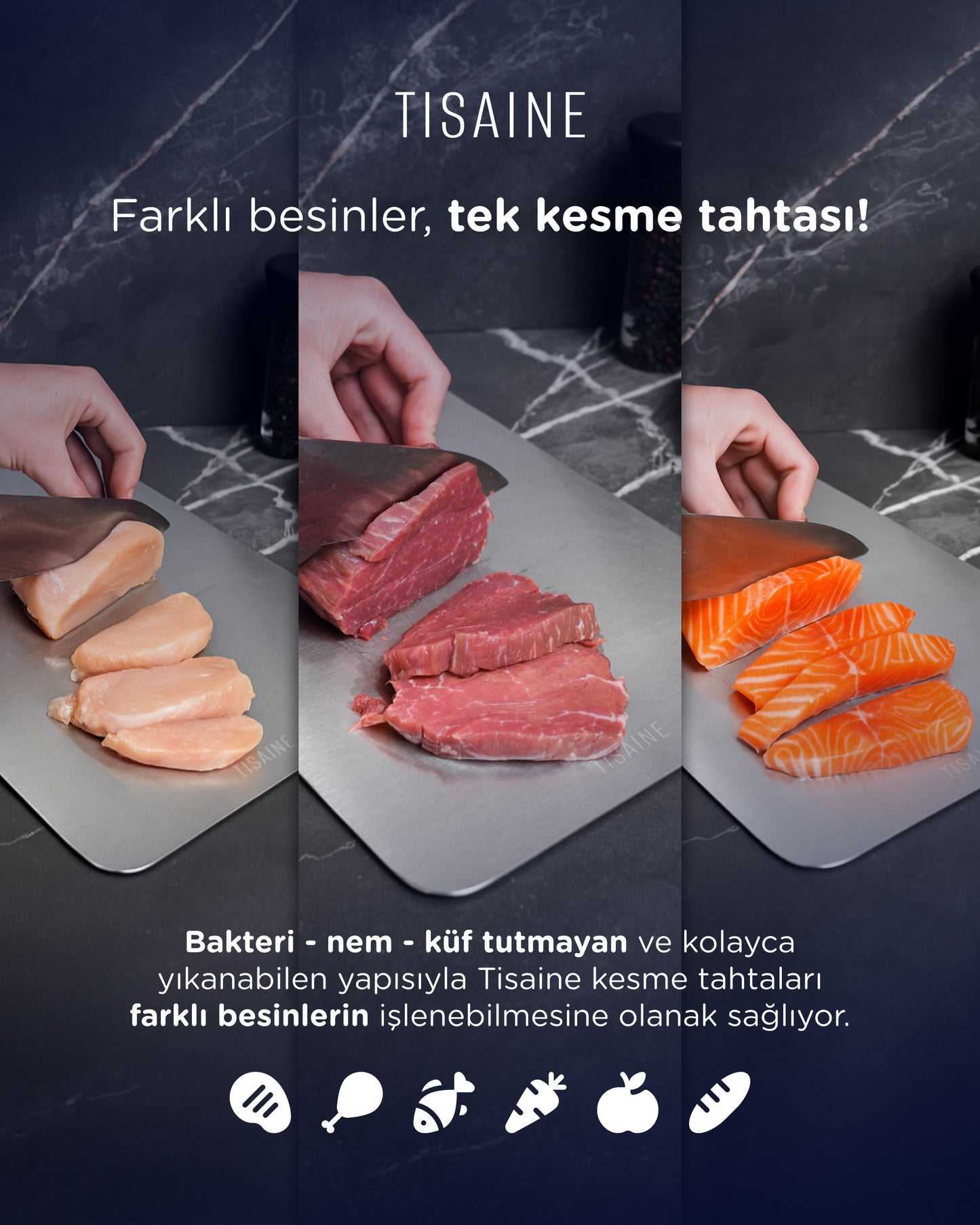 TISAINE Paslanmaz Çelik Kesme Tahtası