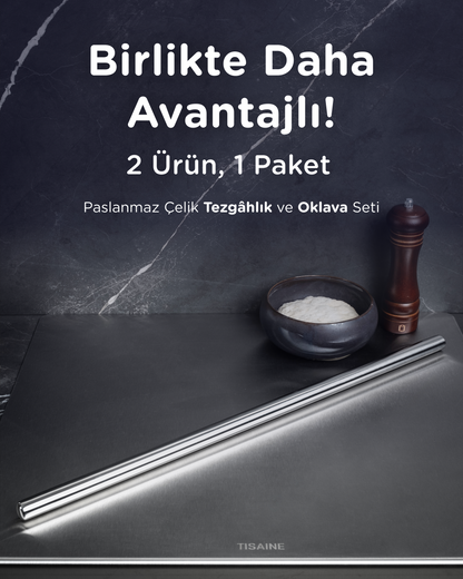TISAINE Paslanmaz çelik tezgahlık ve oklava seti