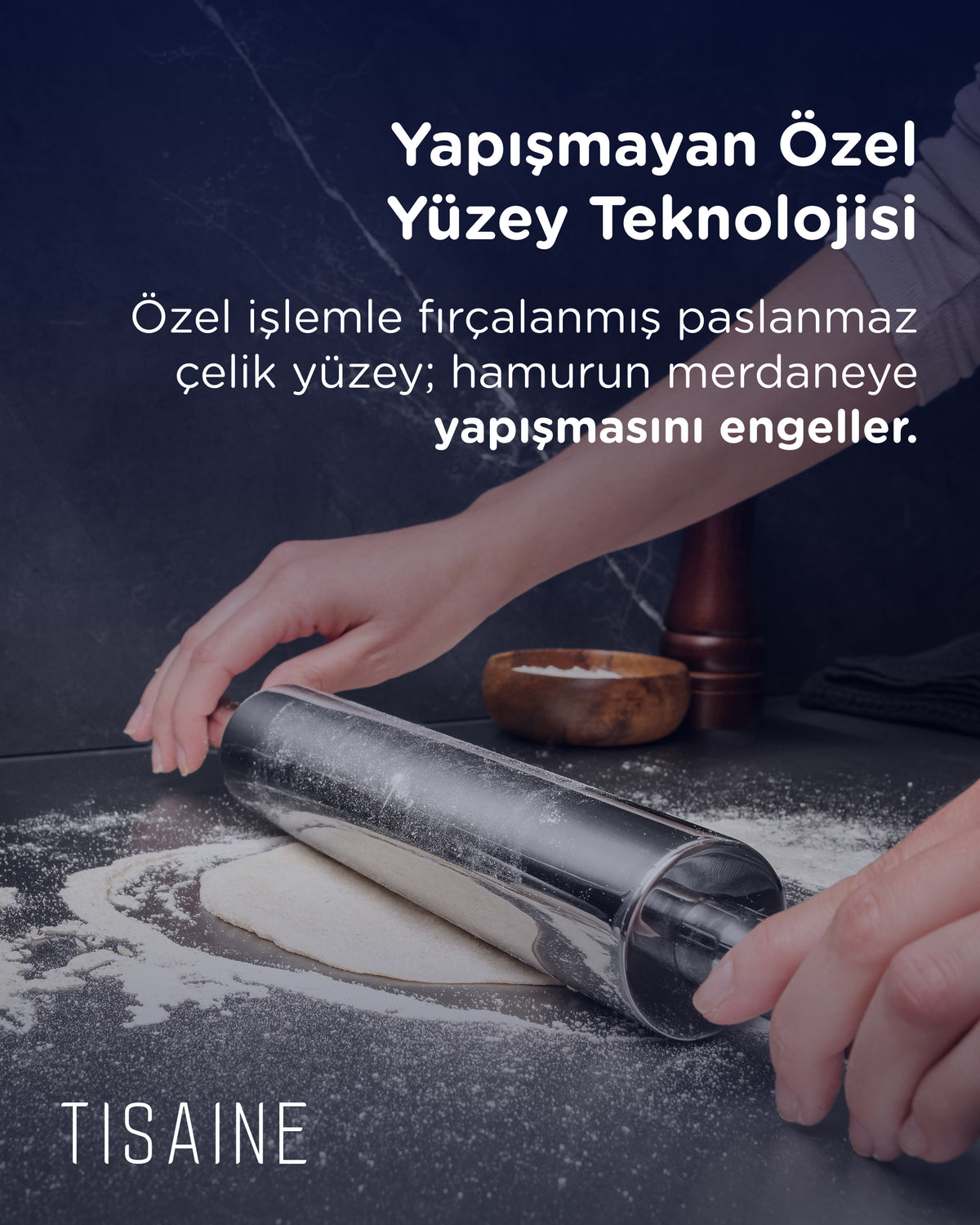 TISAINE Paslanmaz çelik tezgahlık ve merdane seti