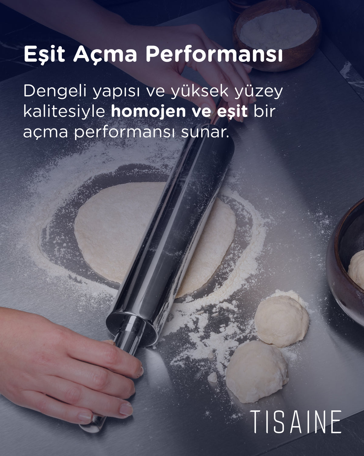TISAINE Paslanmaz çelik tezgahlık ve merdane seti