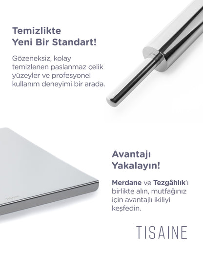 TISAINE Paslanmaz çelik tezgahlık ve merdane seti