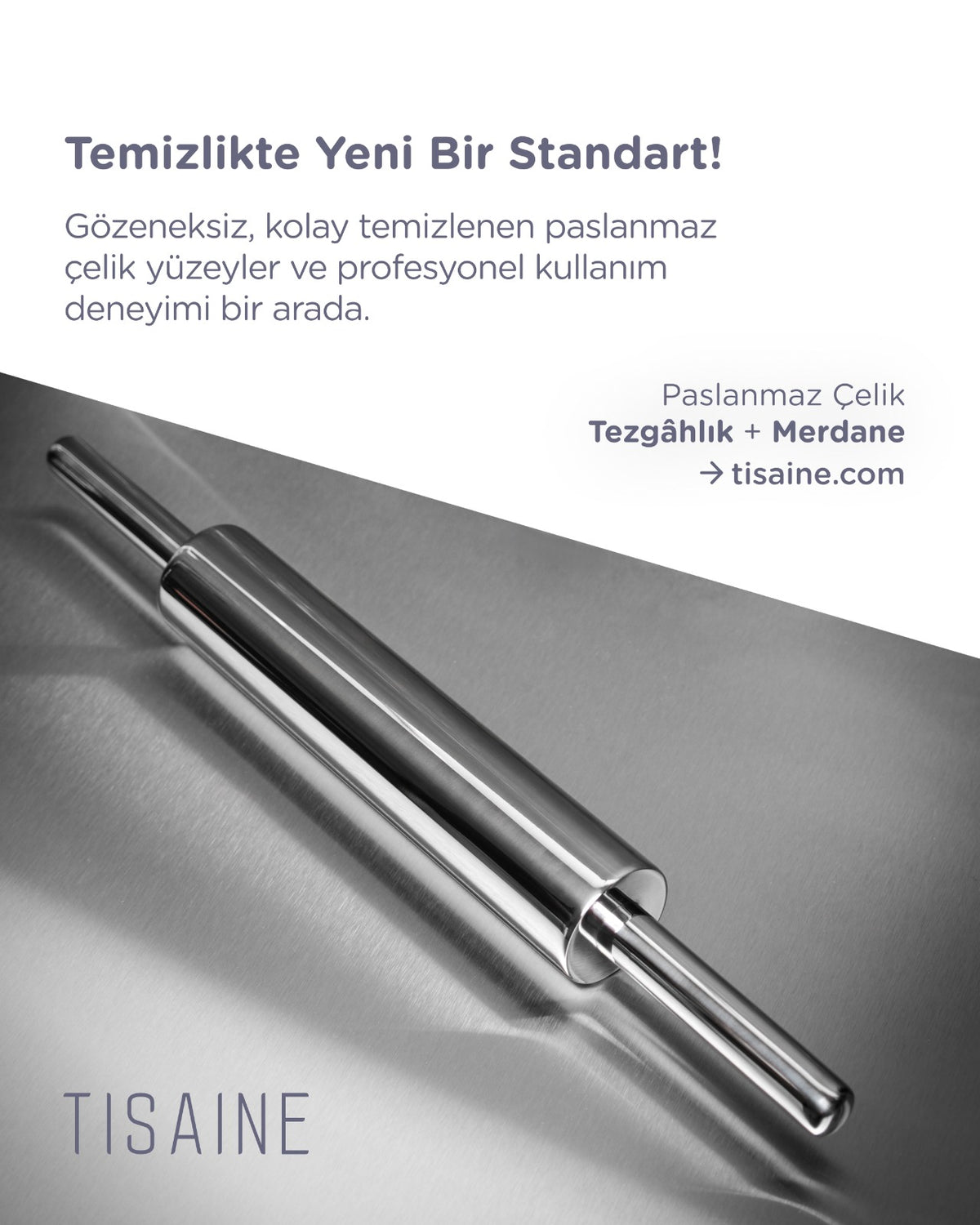 TISAINE Paslanmaz çelik tezgahlık ve merdane seti
